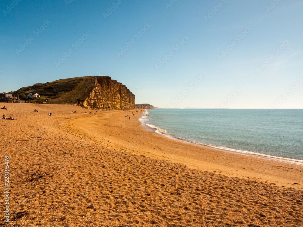 Wall mural jurassic coast charmouth dorset cliffs rocks landscape nature tourist people holiday destination fun