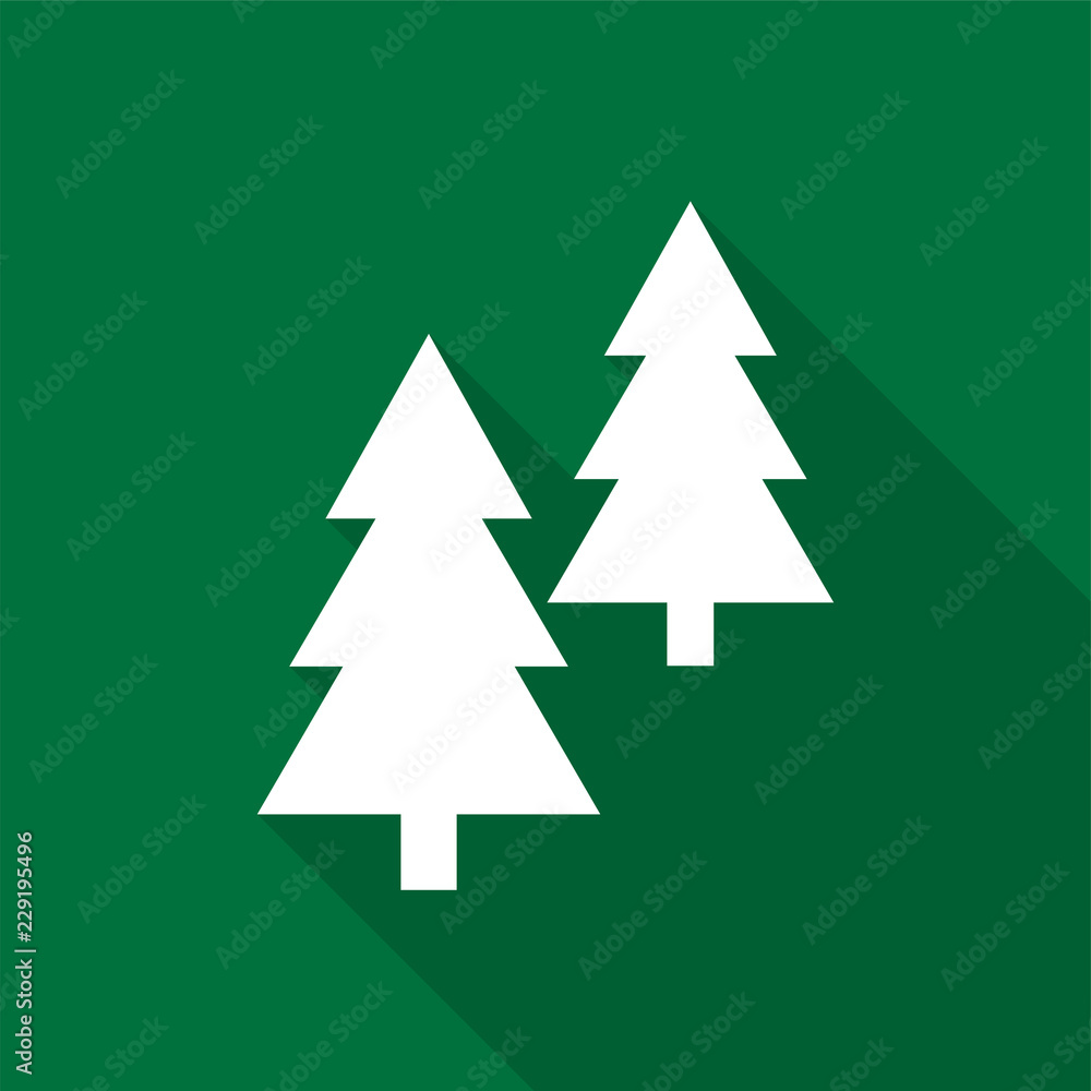 Poster white coniferous trees icons with long shadow on green background. vector illustration eps 10