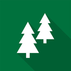 Fototapeta premium White coniferous trees icons with long shadow on green background. Vector Illustration EPS 10