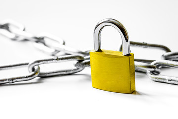 concept data protection metal chain on white background