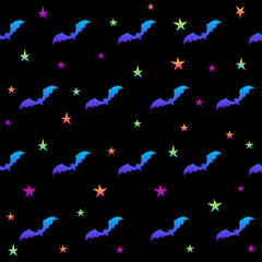 Fototapeta na wymiar Abstract rainbow happy halloween seamless background. Modern pattern for halloween card, party invitation, menu, wallpaper, holiday shop sale, bag print, t shirt, workshop advertising etc.