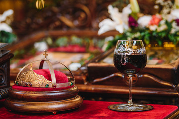 Crowns for a orthodox wedding ceremony and religious book.