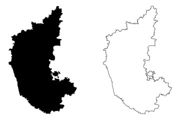 Karnataka (States and union territories of India, Federated states, Republic of India) map vector illustration, scribble sketch Karnataka state map
