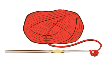 Ball of yarn with crochet hook isolated on white background