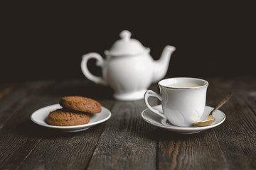 Tea set, breakfast or coffee break. Autumn