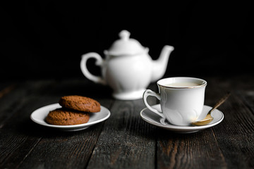 Tea set, breakfast or coffee break. Autumn