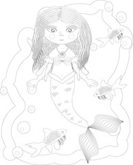 Coloring book for children: little mermaid and sea world