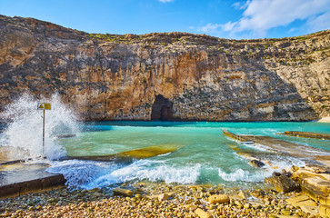 The foamy waves on Dwejra Inland sea, San Lawrenz, Gozo, Malta