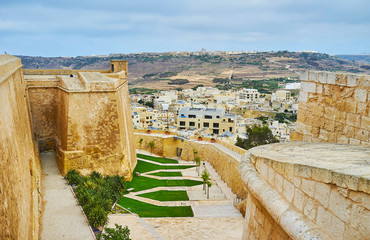 The garden along the covertway of Rabat Fortress, Victoria, Gozo, Malta