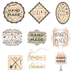 Vector set with stickers of tools for sewing. theme for fashion and handmade.