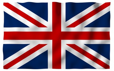 Waving flag of the Great Britain. British flag. United Kingdom of Great Britain and Northern Ireland. State symbol of the UK. 3D illustration