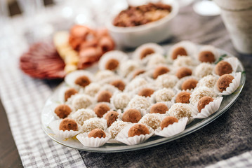 Homemade sweets with cocoa and coconut