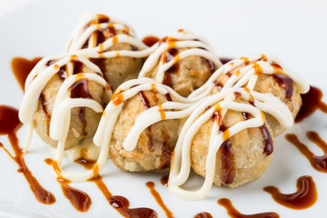 asian food, tokoyaki balls on white background