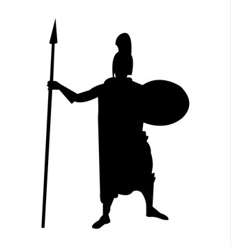 Spartan warrior black silhouette, isolated on white background