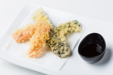 Tempura on plate in a white background