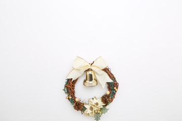 gold christmas wreath with decorations