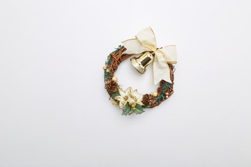 gold christmas wreath with decorations