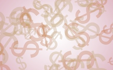 Multicolored translucent dollar signs on white background. Orange tones. 3D illustration