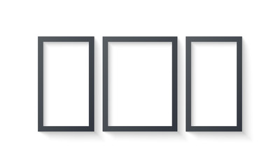 Wall picture frame templates isolated on white background. Blank photo frames with shadow and borders and shadow vector illustration. Empty frame for photo or image picture in museum