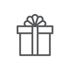 Wrapped closed gift box decorated with ribbon and bow pixel perfect icon with editable stroke.