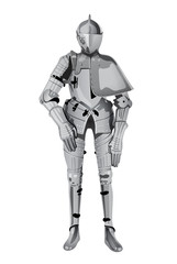 knight in metal armor and helmet on a white background