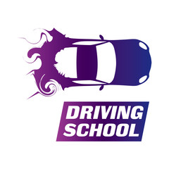 logo of driving school, car and mechanic