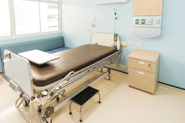 Empty recovery Room with bed and comfortable medical equipped in a hospital,