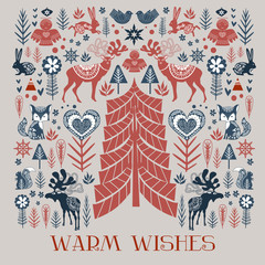 Cute Christmas pattern in Scandinavian style. Editable vector illustration