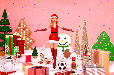Girl in christmas land,3d illustration concept for christmas