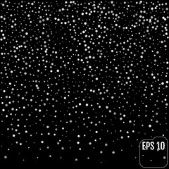 Silver dust confetti scatter spots with stars falling celebration decoration holiday party concept on black space abstract background vector illustration