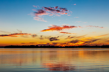 Sunset over a lake in Oklahoma.