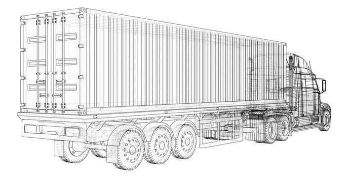 Cargo Truck Trailer. Wire-frame. EPS10 format. Vector rendering of 3d.