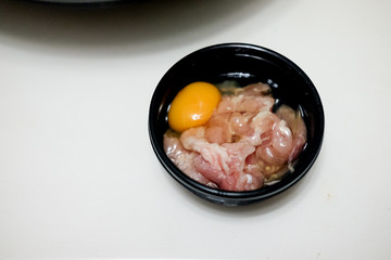 Fresh raw meal pork with eggs