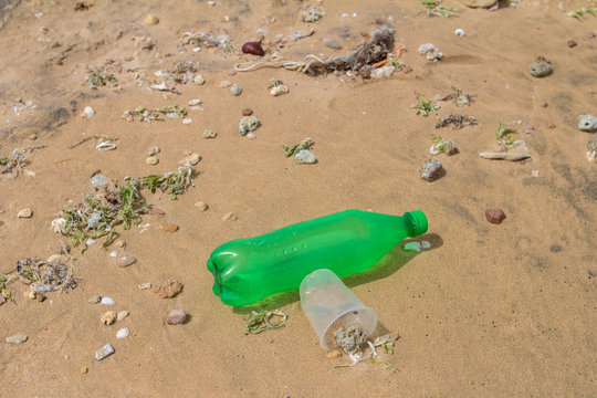 Garbage on a beach. environmental pollution concept picture.