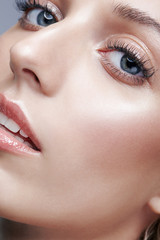 Closeup macro shot of female face and eyes makeup