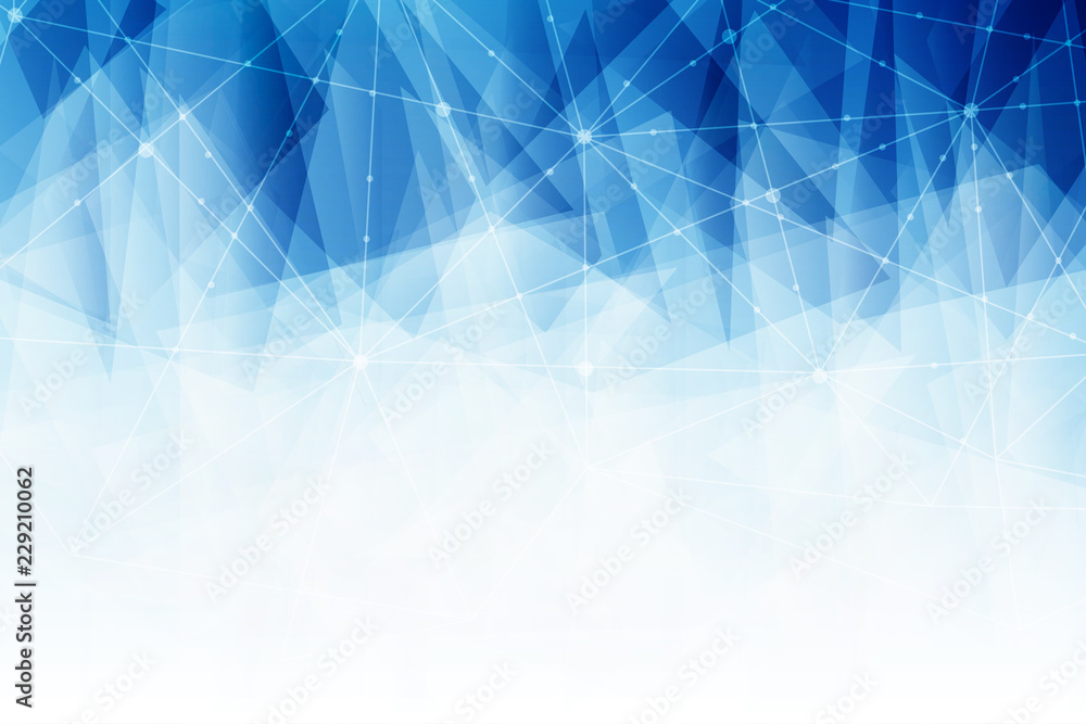 Poster abstract lowpoly connecting dots and line on blue color background.