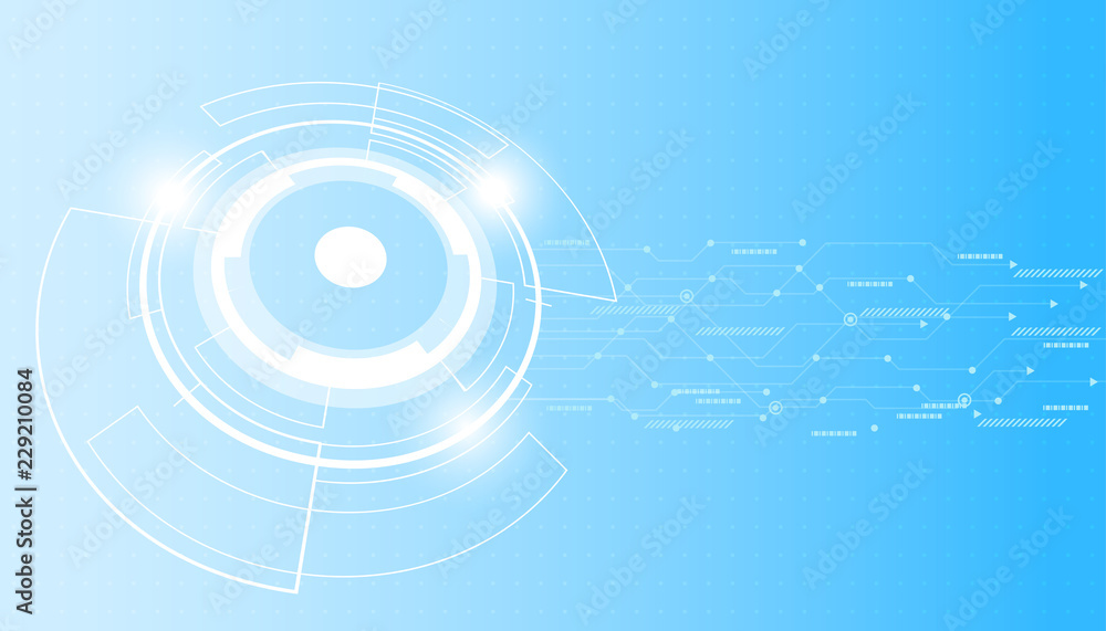 Poster vector circle tech with circuit board design on blue color background.illustration