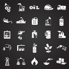 Oil industry icons set on black background