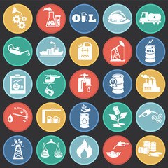 Oil industry icons set on circles flat background