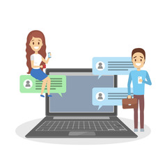 People chat together on computer or mobile phone