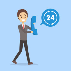 Technical support worker with phone. Operator from customer service