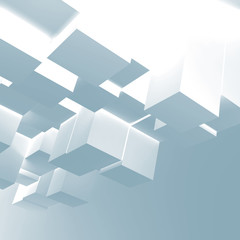 Blue glowing cubes installation. 3d illustration