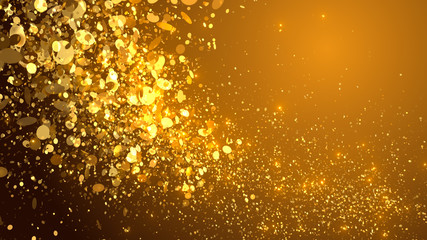 3d render festive background. Randomly flowing bright particles. Bright celebration background.