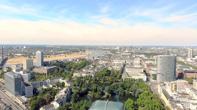 Aerial View Dusseldorf Germany. Flight over the city