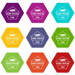 Pure water icons 9 set coloful isolated on white for web