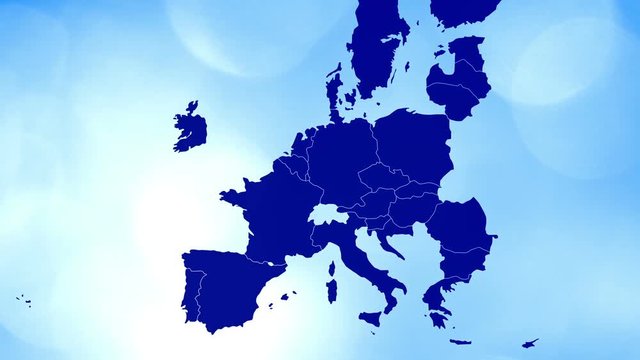 animated cartography with bokeh in background showing the United Kingdom being erased from the European Union map after the "brexit" referendum in 2016.