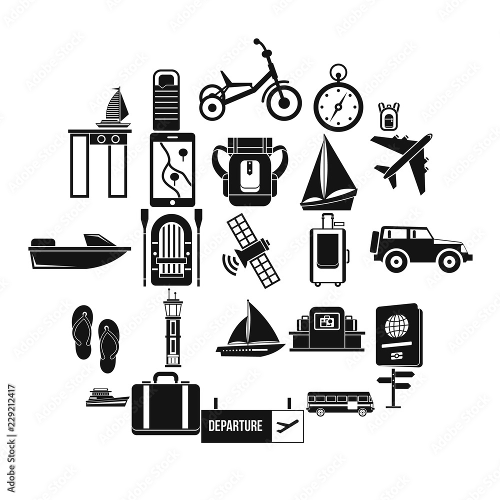 Poster voyage spot icons set. simple set of 25 voyage spot vector icons for web isolated on white backgroun