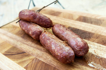 Sausages cooked in the smoker