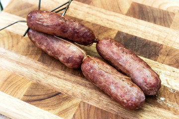 Sausages cooked in the smoker