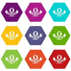 Fototapeta premium Quality pure water icons 9 set coloful isolated on white for web